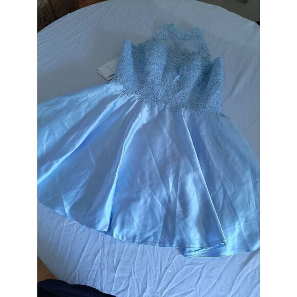 New Large Witness of Love Light Blue Lace Sequin Prom Wedding Bridal Party Dress - Picture 1 of 8